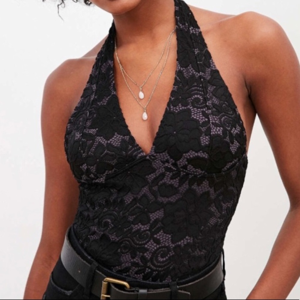 Urban black lace halter crop top NWOT
